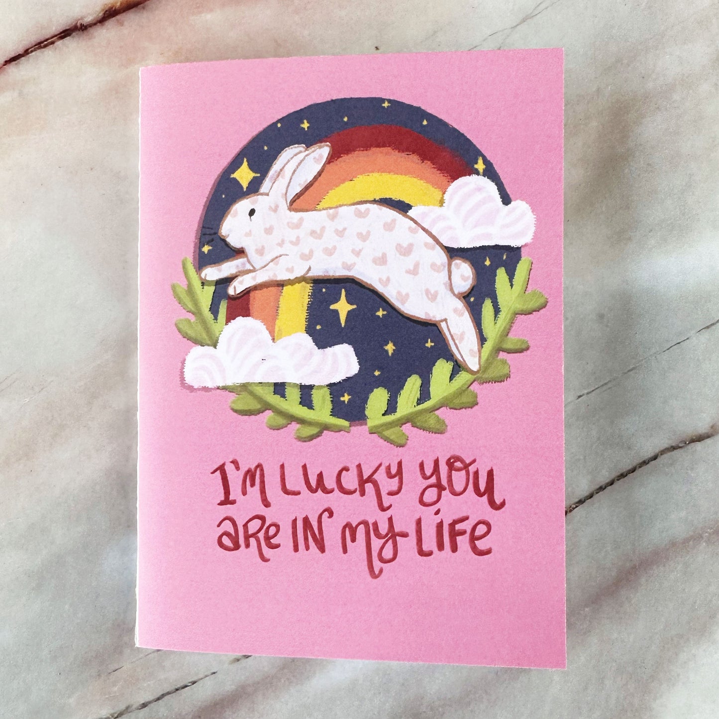 Bunny Rabbit Valentine's Day Card "I'm Lucky You're in My Life" for him, her, best friend, Galentine's or LGBTQ+