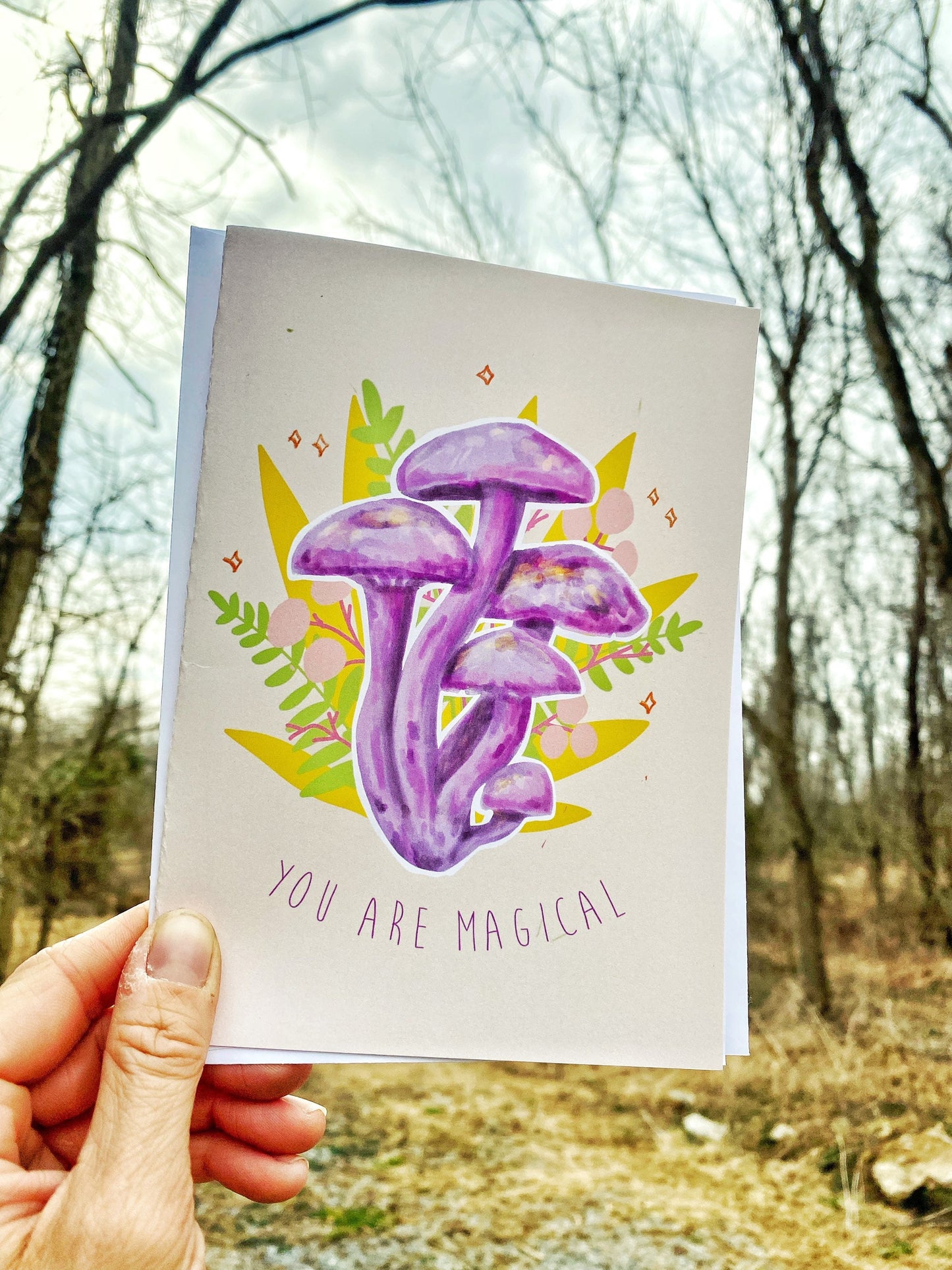 Mushroom blank greeting card “You are Magical” hippie boho thinking of you card