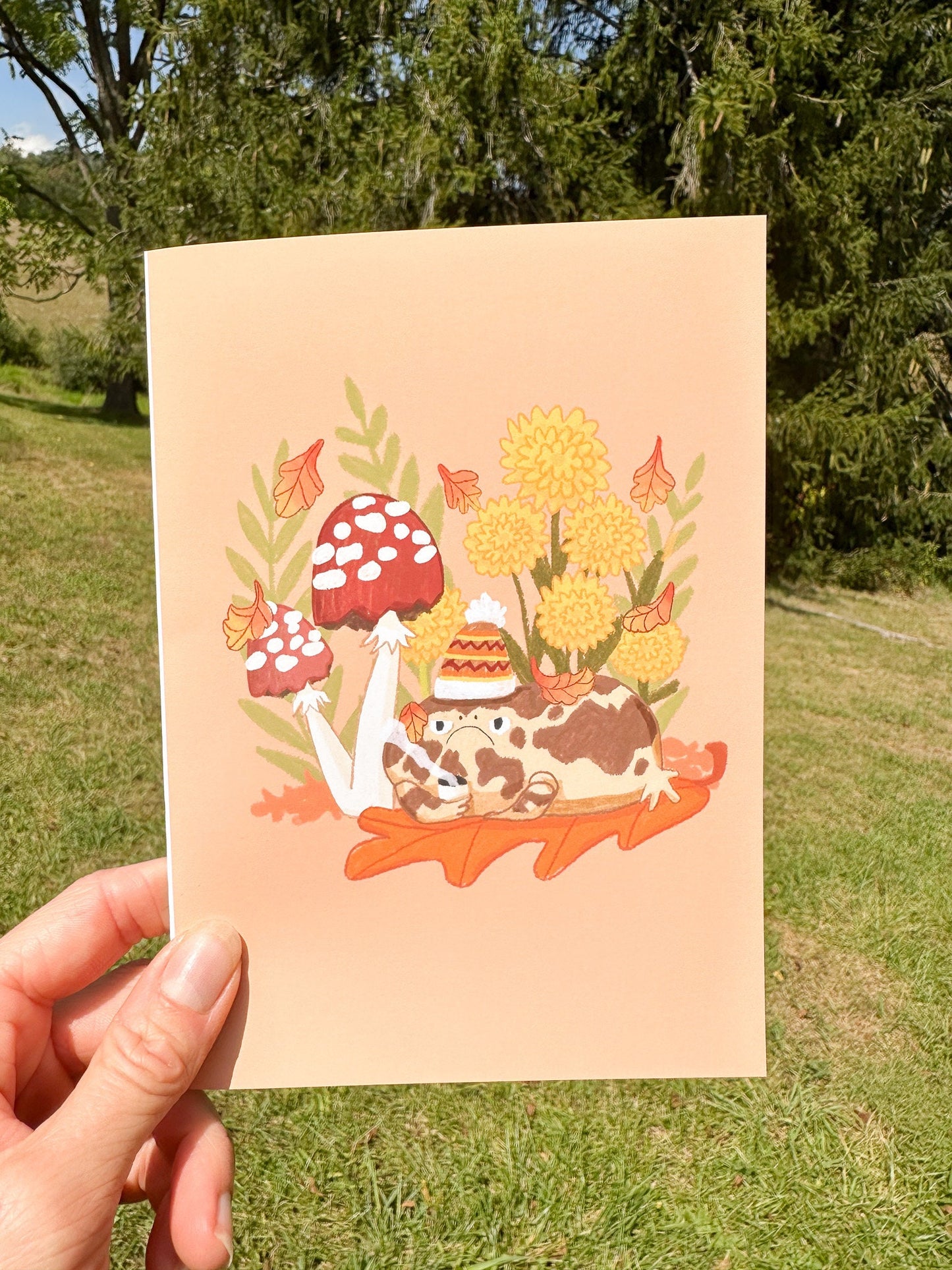 Grumpy Frog Fall Themed Blank Greeting Card