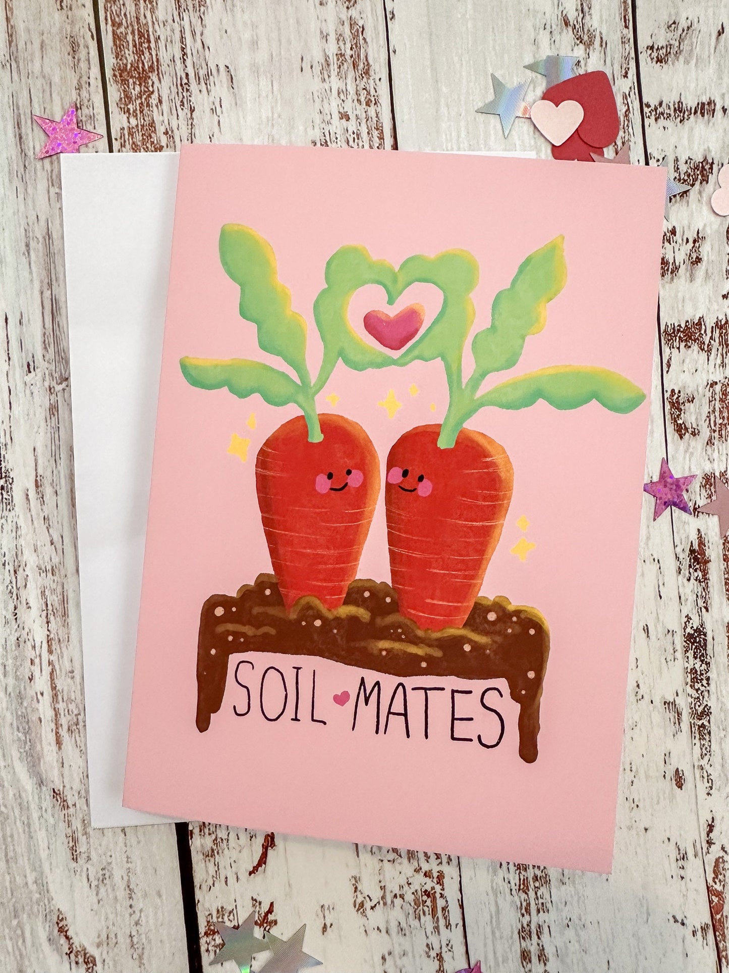Funny Valentines Day Card "Soil Mates" Carrots in a Garden, Cute Valentine's Day Card for Gardener or Farmer, Vegetables Valentines Card