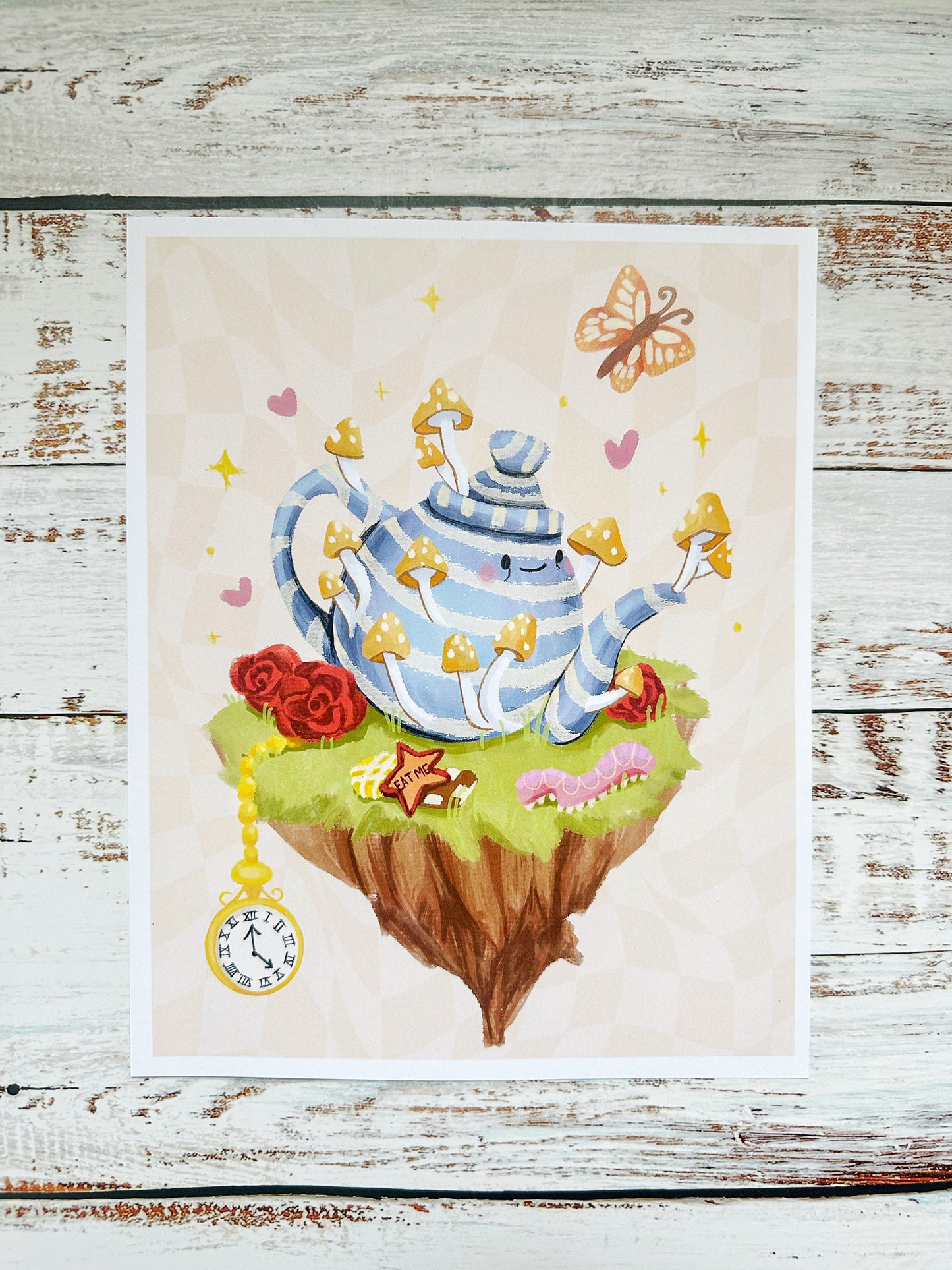 Alice in Wonderland inspired Art Print "Mushroom Tea" Mad Tea Party Hippie Wall Art Poster