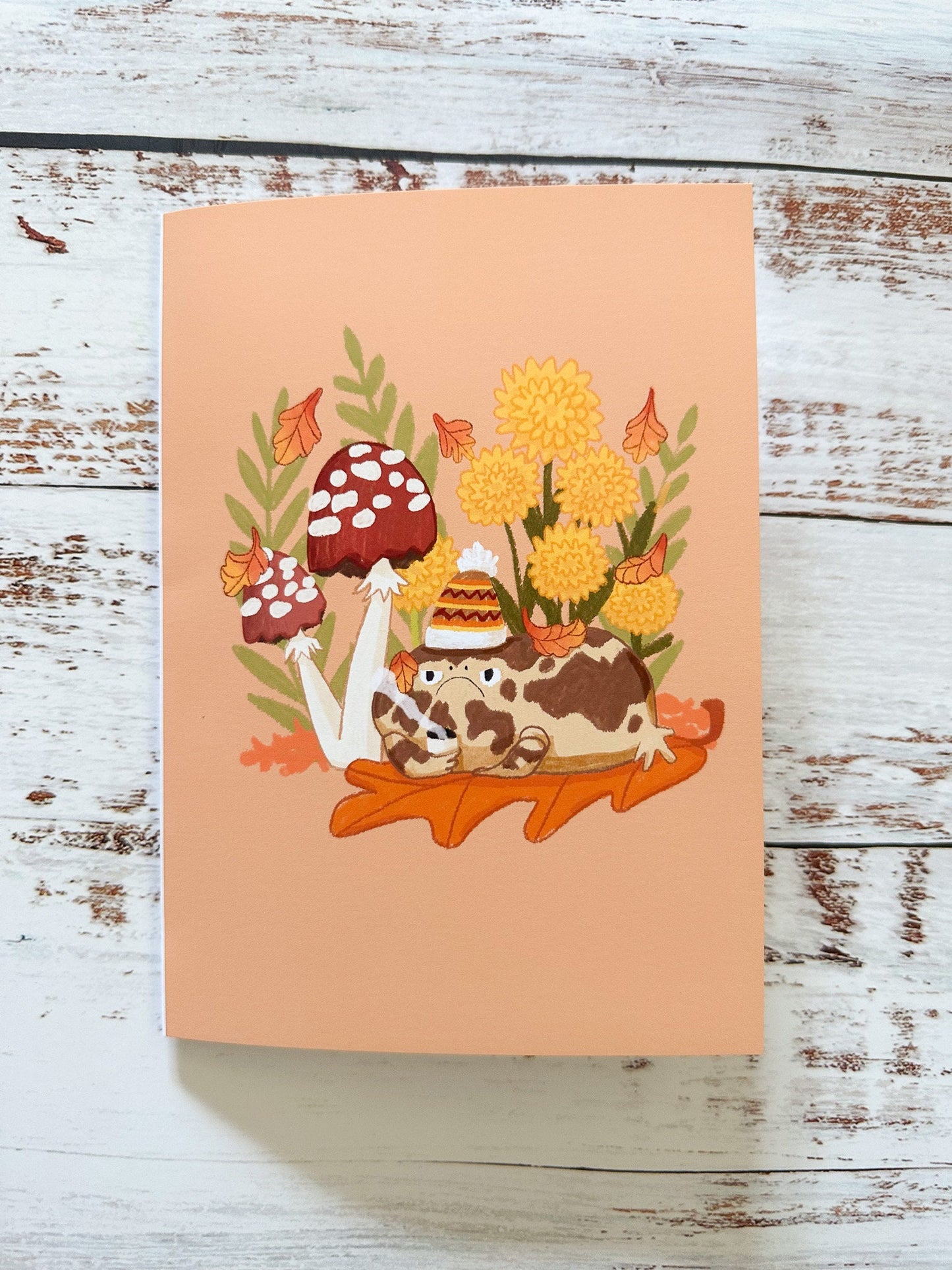 Grumpy Frog Fall Themed Blank Greeting Card