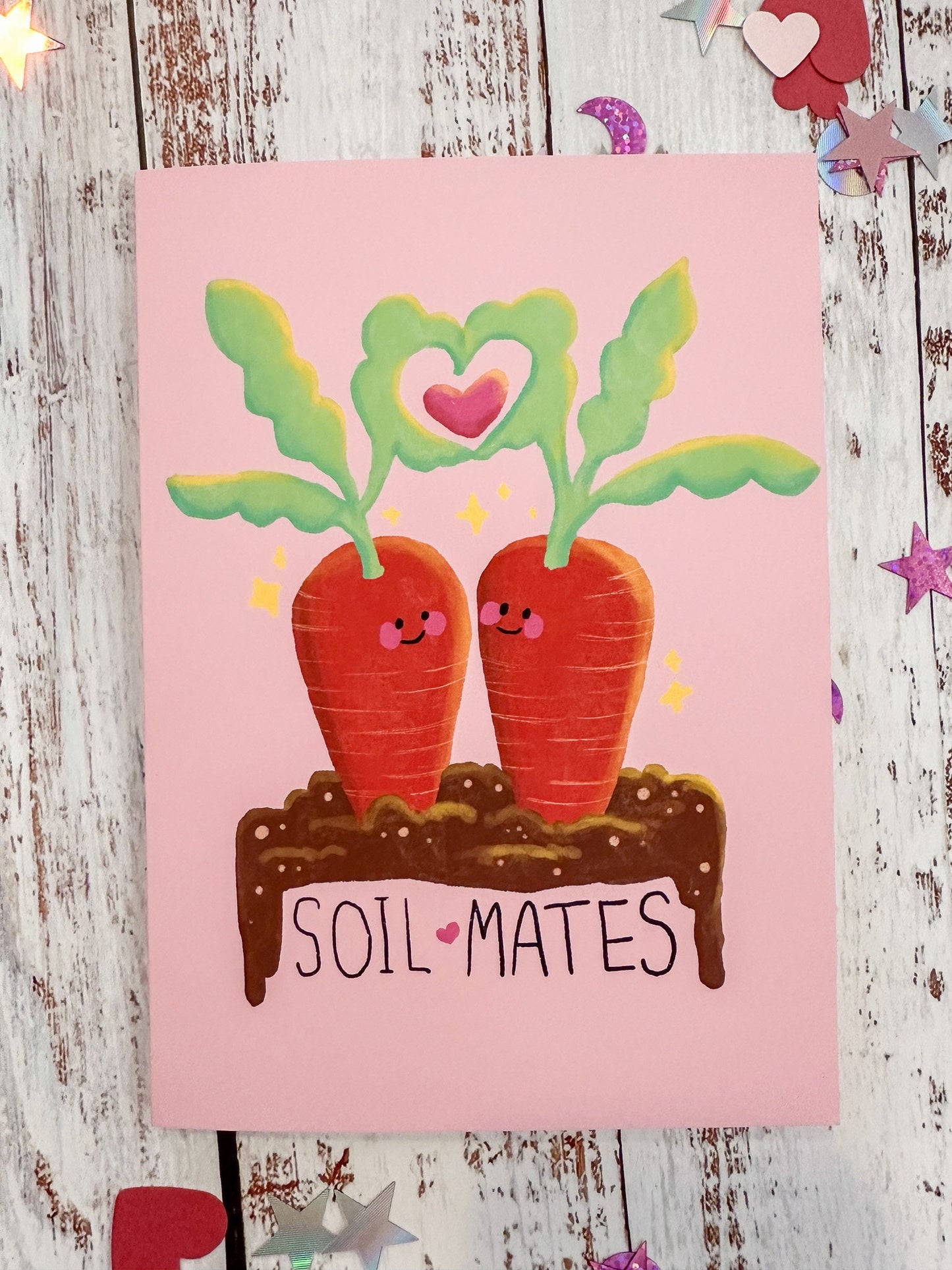Funny Valentines Day Card "Soil Mates" Carrots in a Garden, Cute Valentine's Day Card for Gardener or Farmer, Vegetables Valentines Card