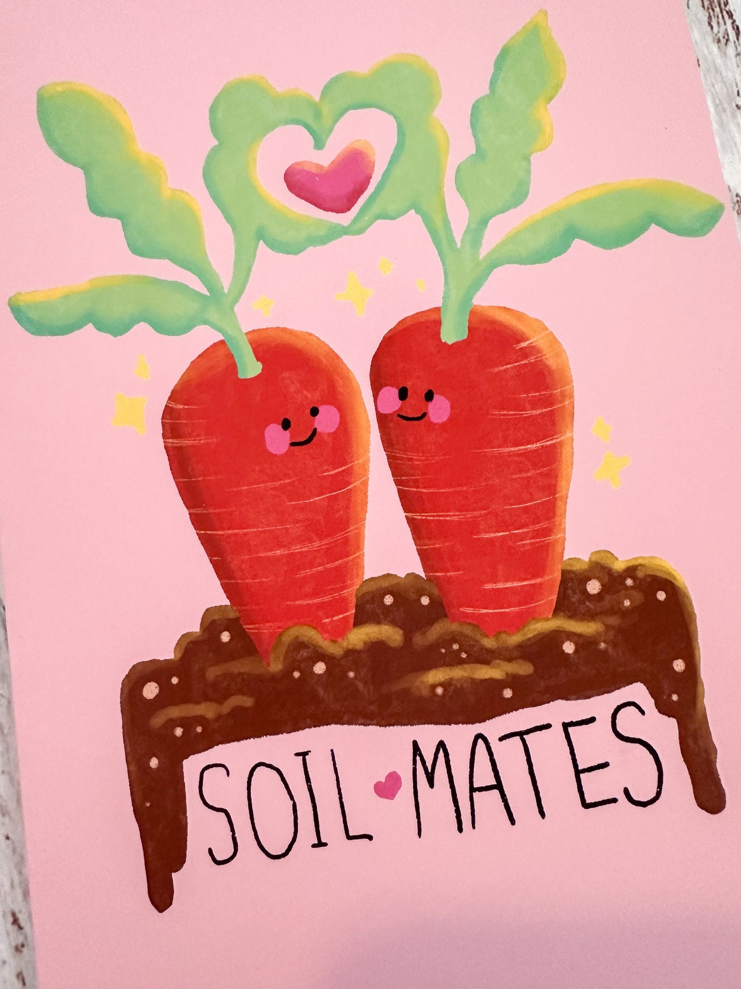 Funny Valentines Day Card "Soil Mates" Carrots in a Garden, Cute Valentine's Day Card for Gardener or Farmer, Vegetables Valentines Card