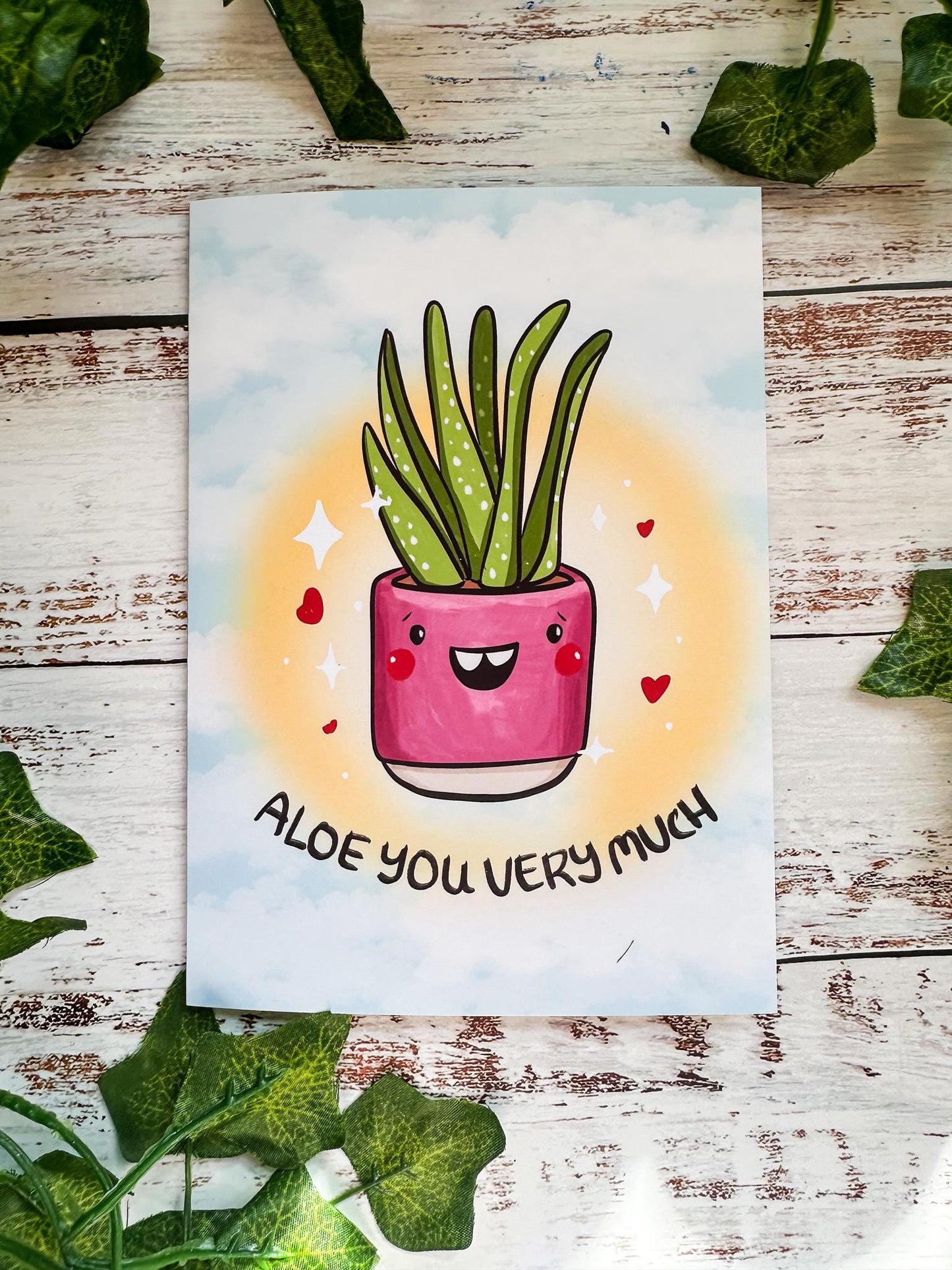 Funny pun greeting card Aloe You So Much, Love card for wife husband or spouse,