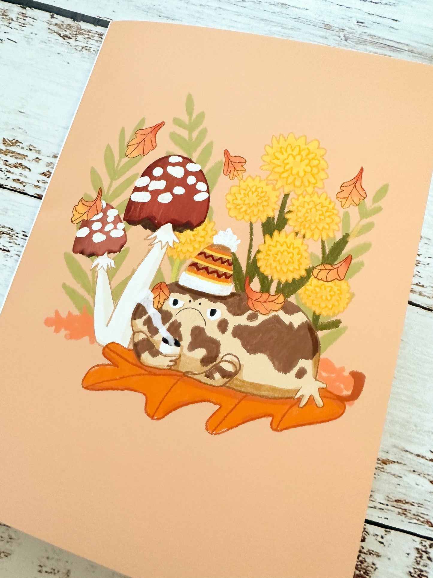Grumpy Frog Fall Themed Blank Greeting Card
