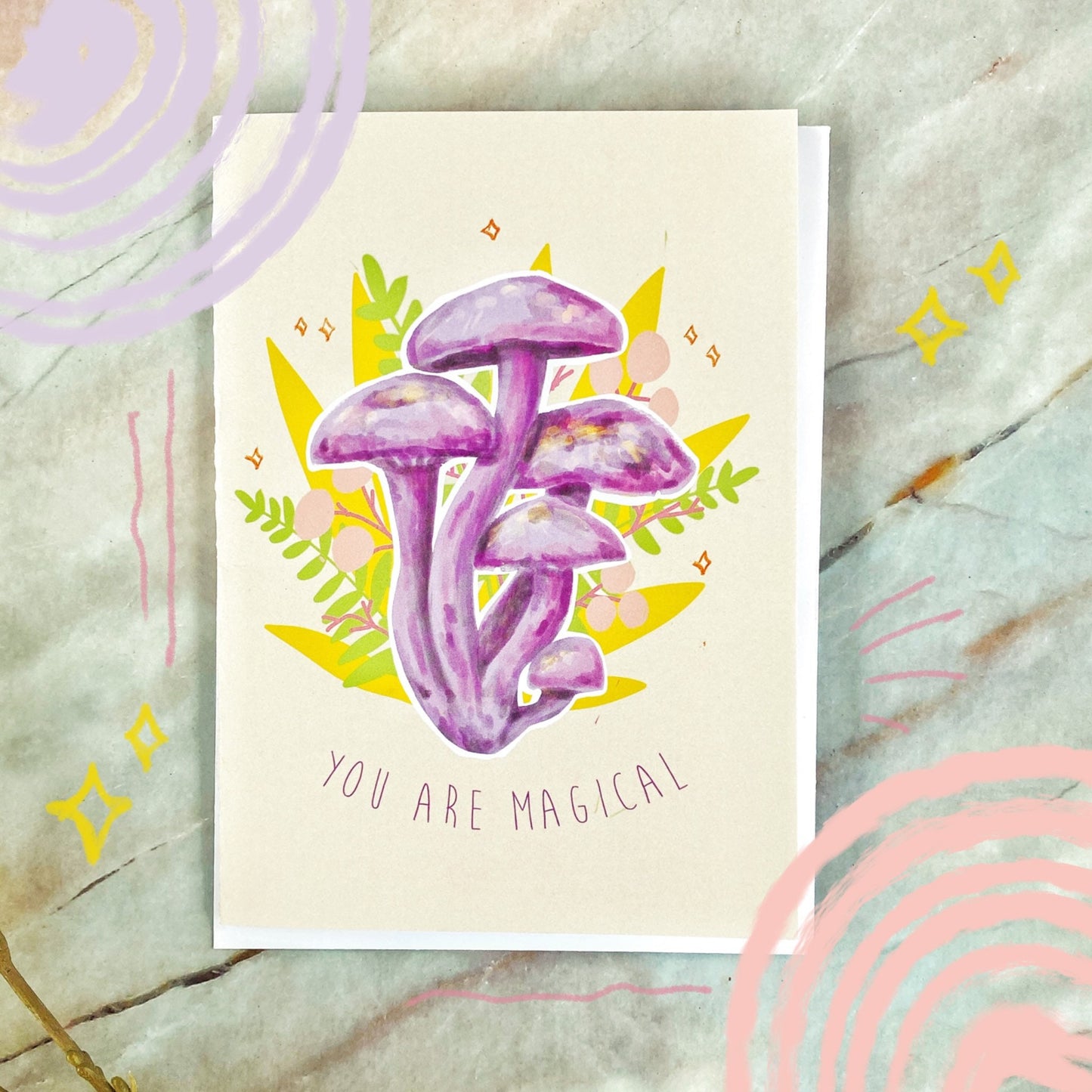 Mushroom blank greeting card “You are Magical” hippie boho thinking of you card