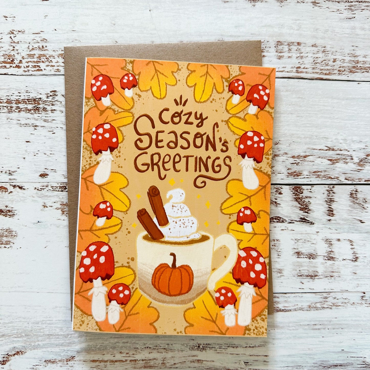 "Cozy Season's Greetings" Fall Themed Blank Greeting Card