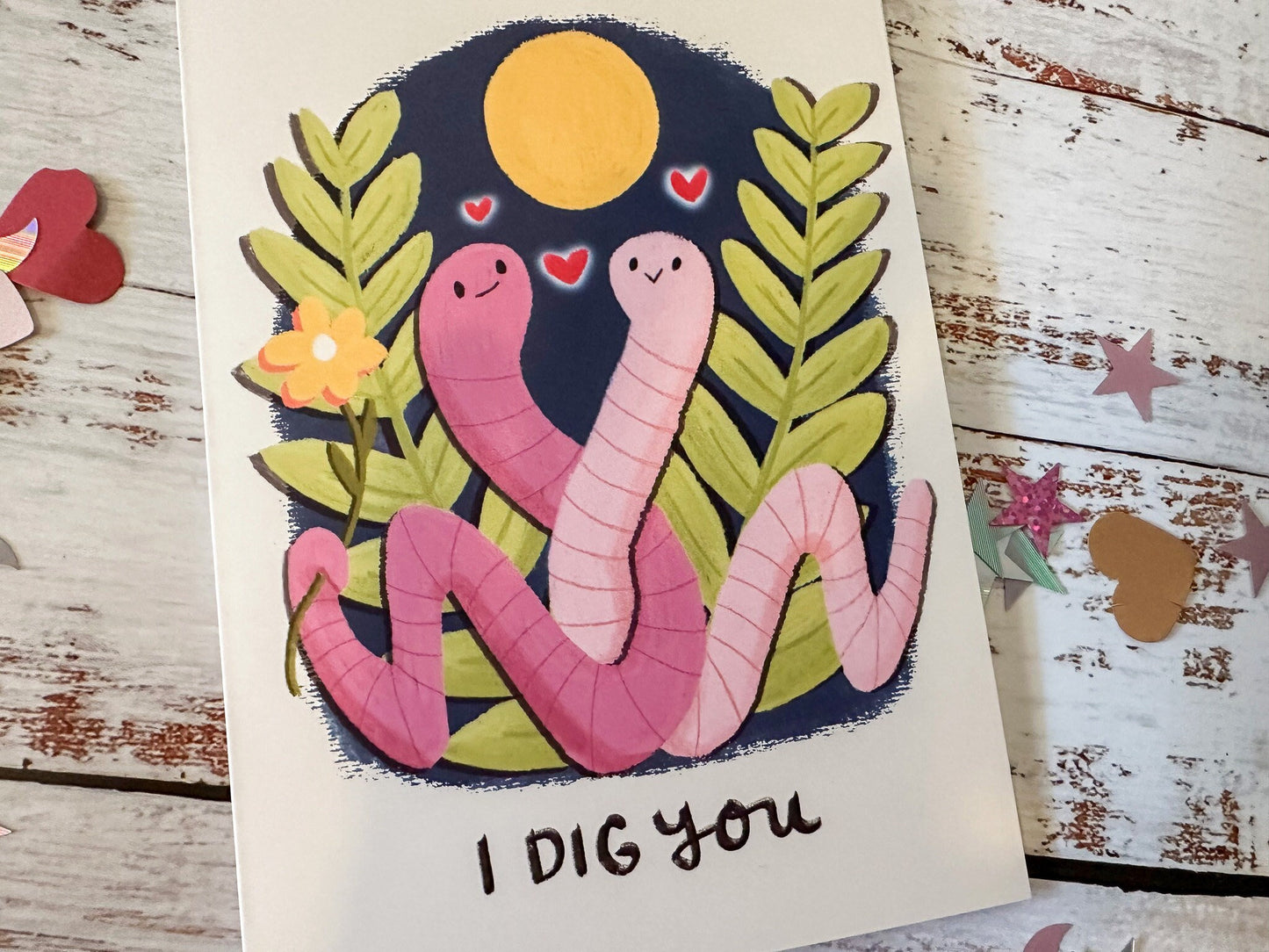 Funny Valentine's Day Card "I Dig You" Worms, Cute Valentines Card for Gardener, Farmer, Valentines Day card for Her, Him, Friend or Child