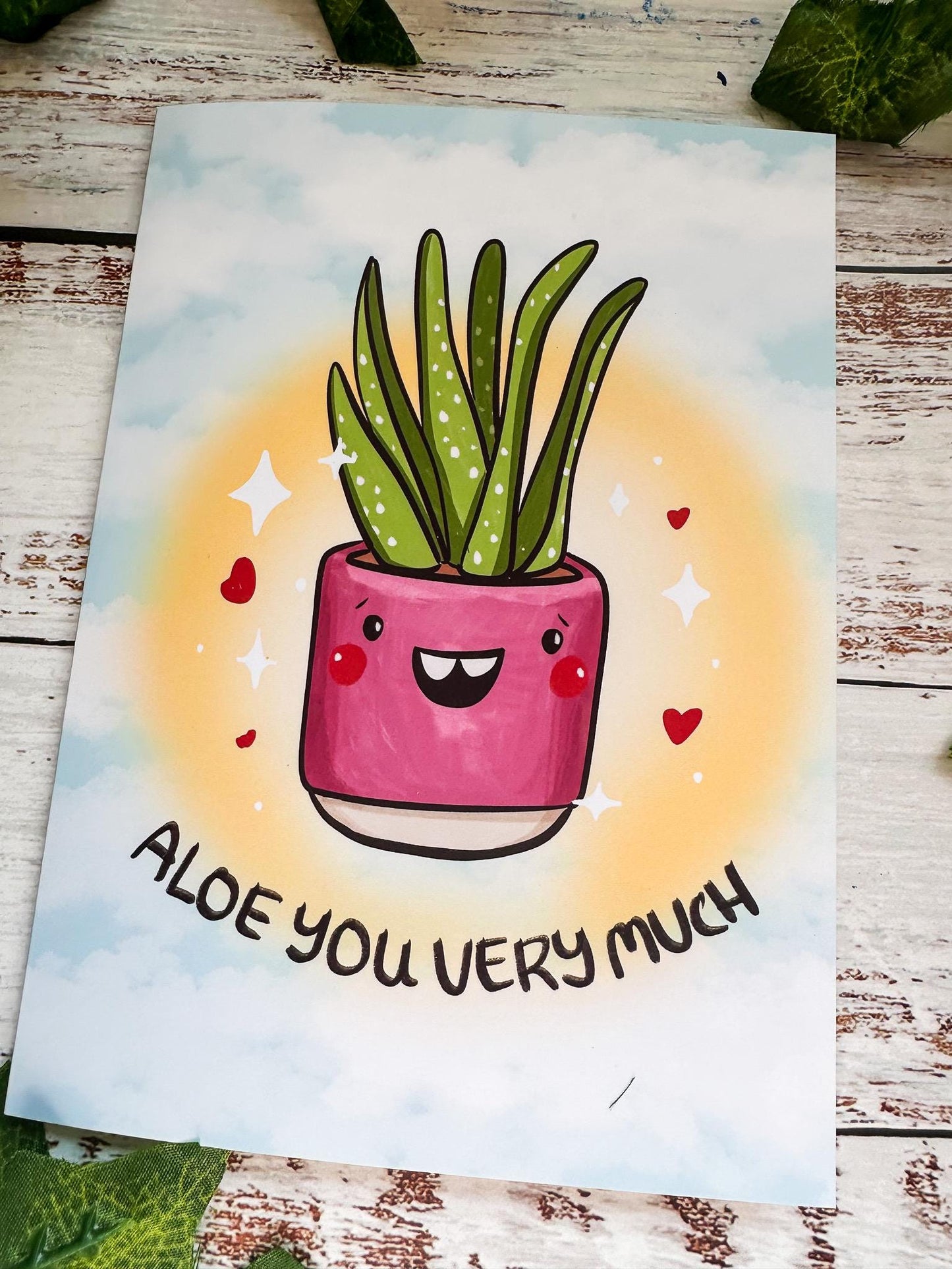 Funny pun greeting card Aloe You So Much, Love card for wife husband or spouse,
