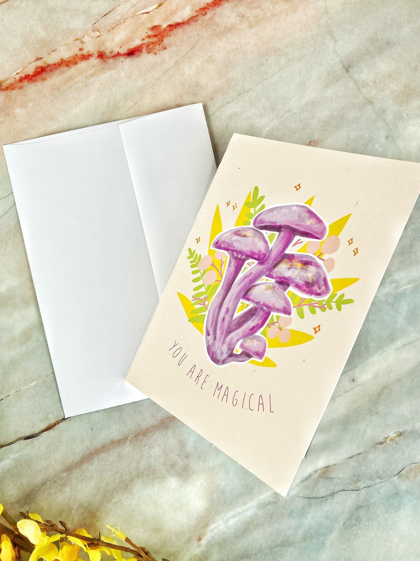 Mushroom blank greeting card “You are Magical” hippie boho thinking of you card