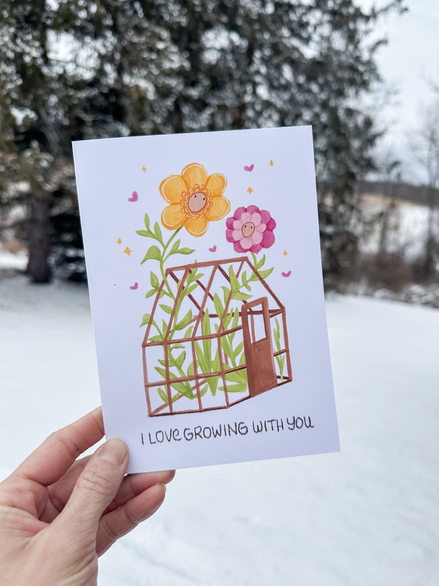 Cute Valentine's Day Card "I Love Growing With You" Greenhouse Valentine's Day Card, Plants Valentines Card for Her or Him Unisex LGBTQ+