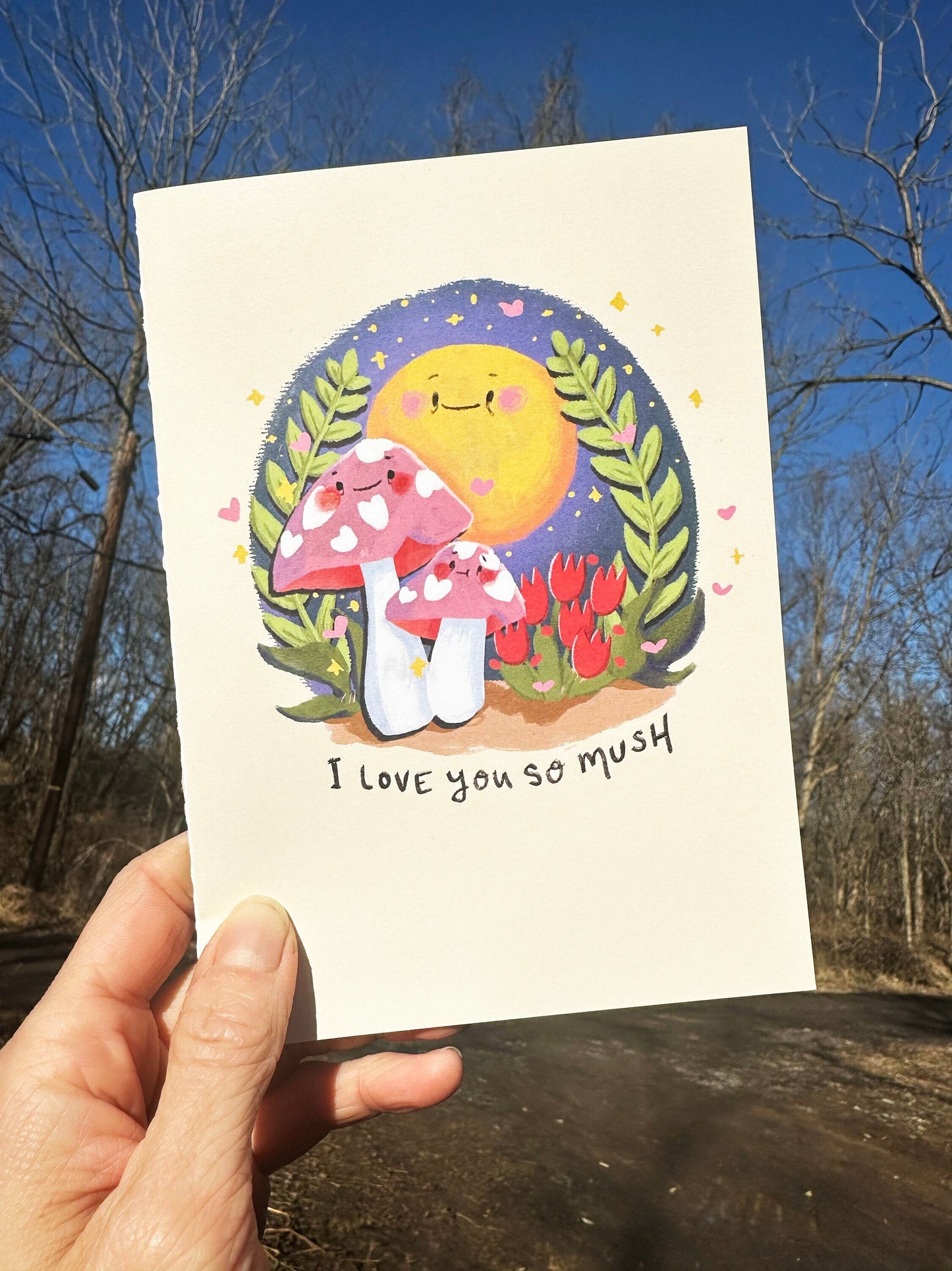 Mushroom Valentine's Day card "I Love You So Mush", Cute Valentine's Day Card for Her, Him, Child or Friend, Unisex LGBTQ+ Valentine Card