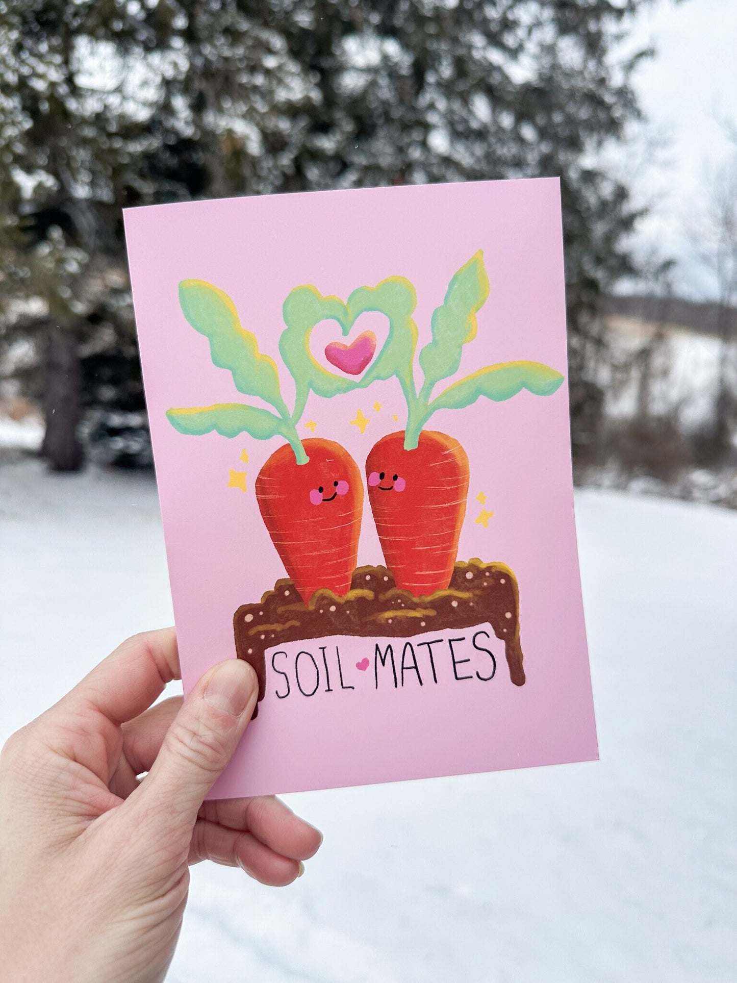 Funny Valentines Day Card "Soil Mates" Carrots in a Garden, Cute Valentine's Day Card for Gardener or Farmer, Vegetables Valentines Card