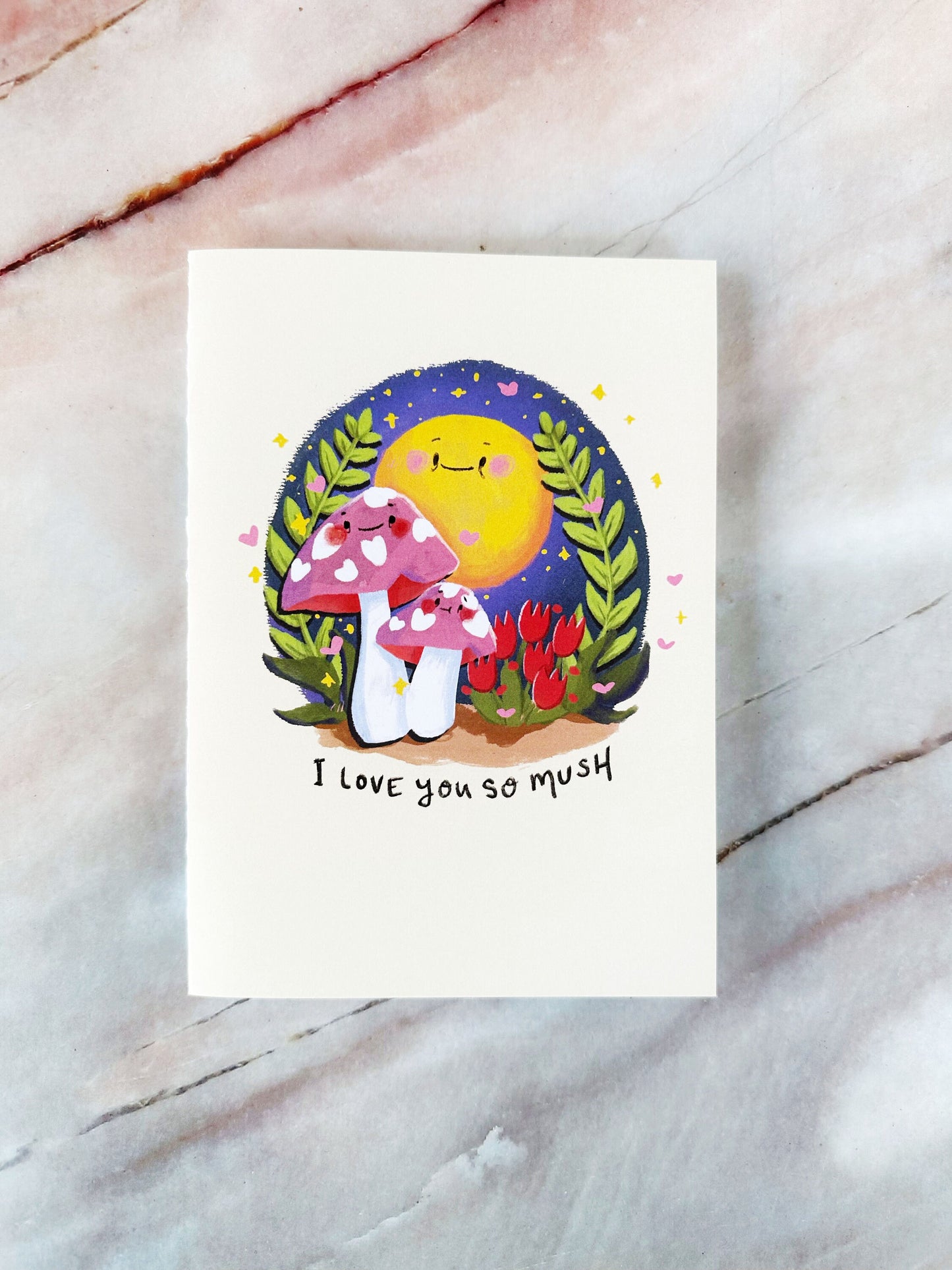 Mushroom Valentine's Day card "I Love You So Mush", Cute Valentine's Day Card for Her, Him, Child or Friend, Unisex LGBTQ+ Valentine Card