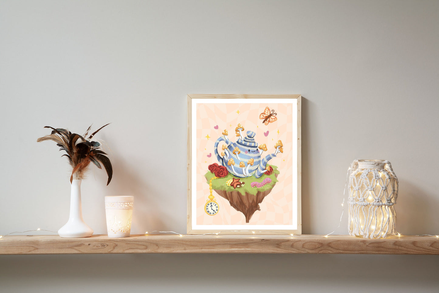 Alice in Wonderland inspired Art Print "Mushroom Tea" Mad Tea Party Hippie Wall Art Poster