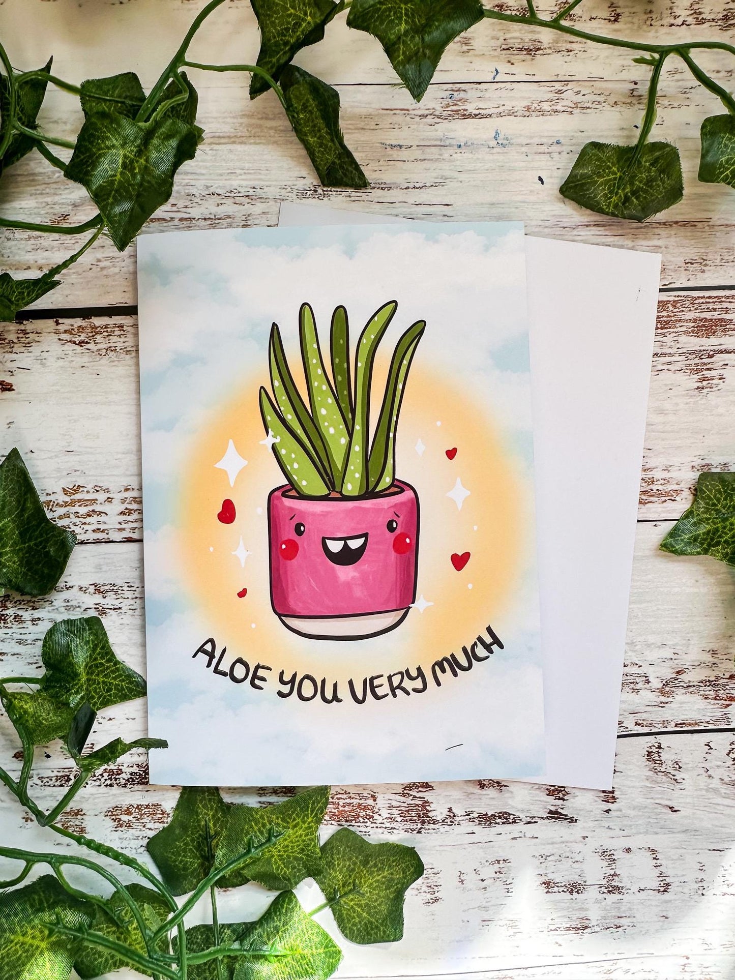 Funny pun greeting card Aloe You So Much, Love card for wife husband or spouse,