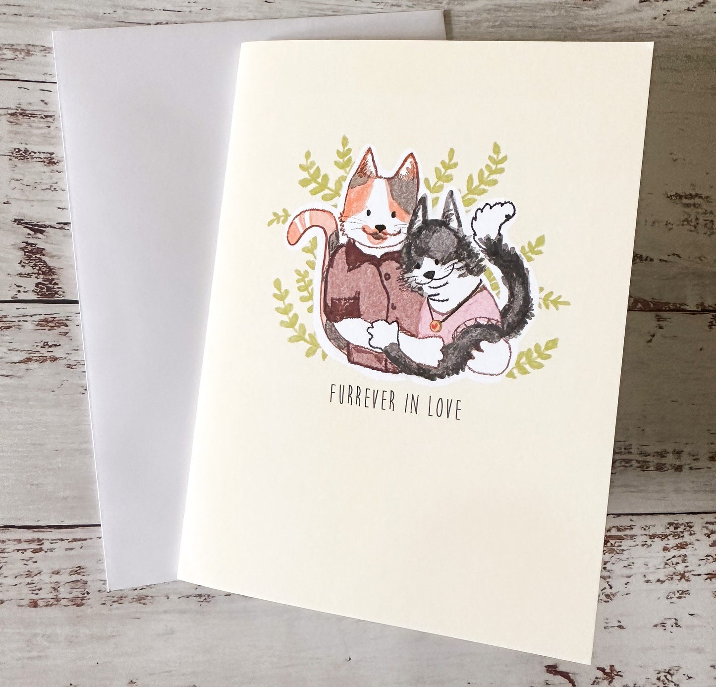 Cats Blank Card "Furrever in Love", Cute Wedding Card for Couple, Blank Love Card, Blank Anniversary Card, Cute Card for husband, wife SO