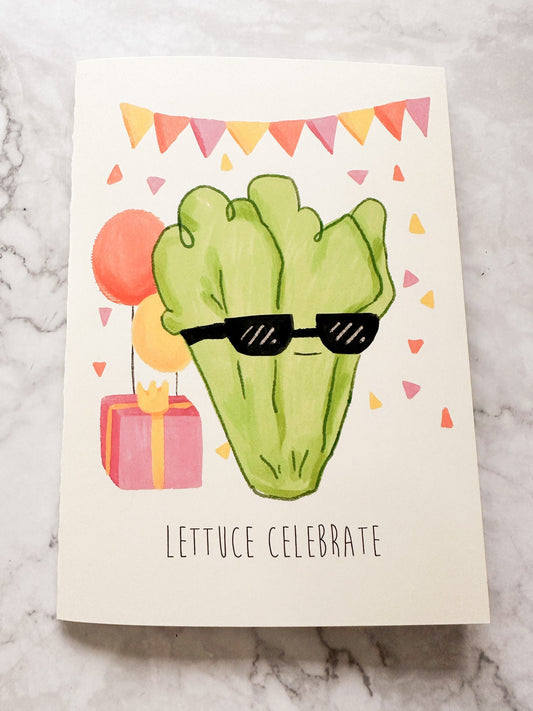 Lettuce Celebrate Funny Happy Birthday Card for farmer, gardener, vegan vegetarian or anyone!