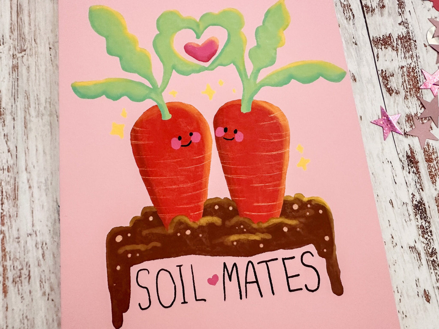 Funny Valentines Day Card "Soil Mates" Carrots in a Garden, Cute Valentine's Day Card for Gardener or Farmer, Vegetables Valentines Card