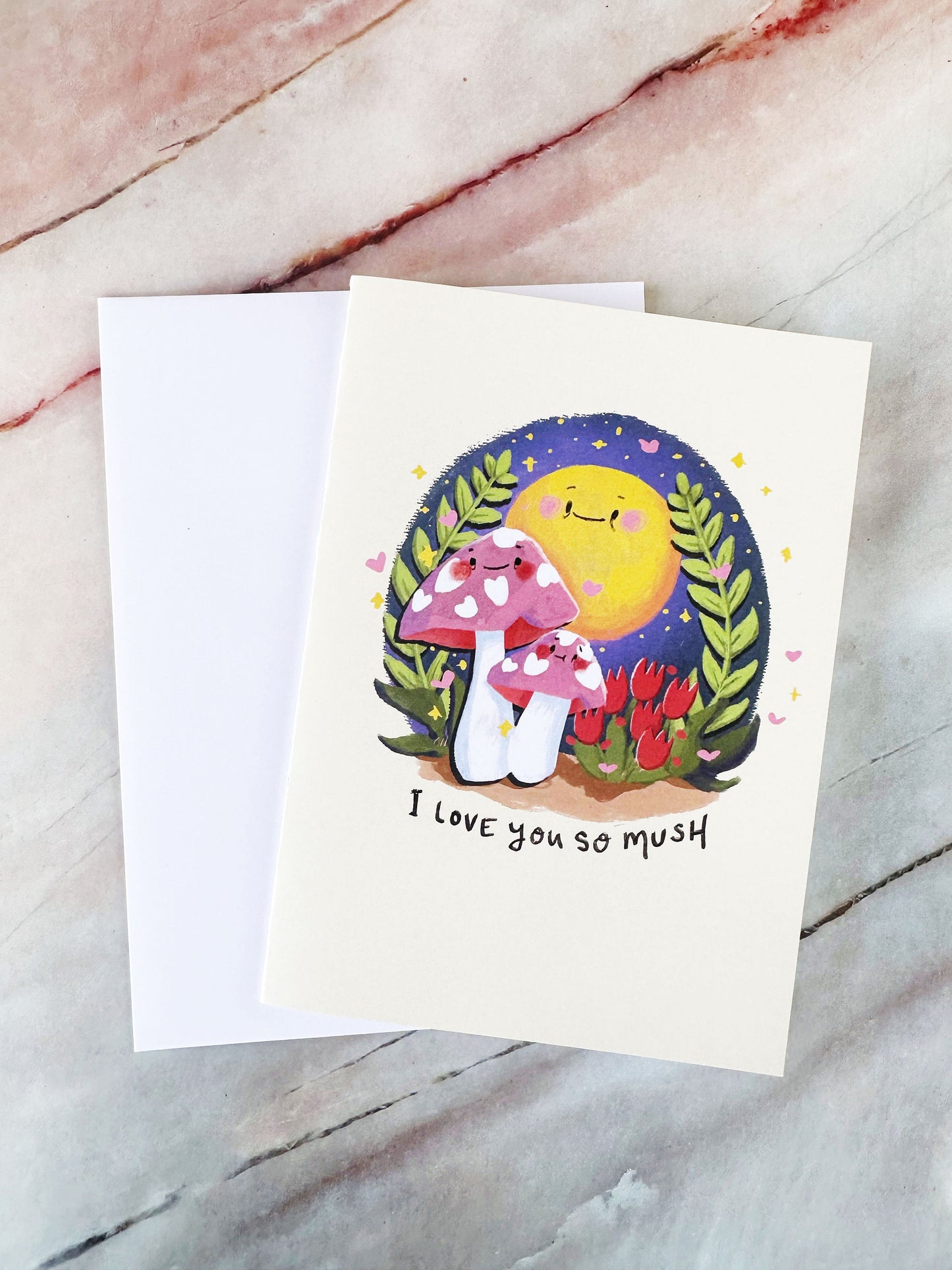 Mushroom Valentine's Day card "I Love You So Mush", Cute Valentine's Day Card for Her, Him, Child or Friend, Unisex LGBTQ+ Valentine Card