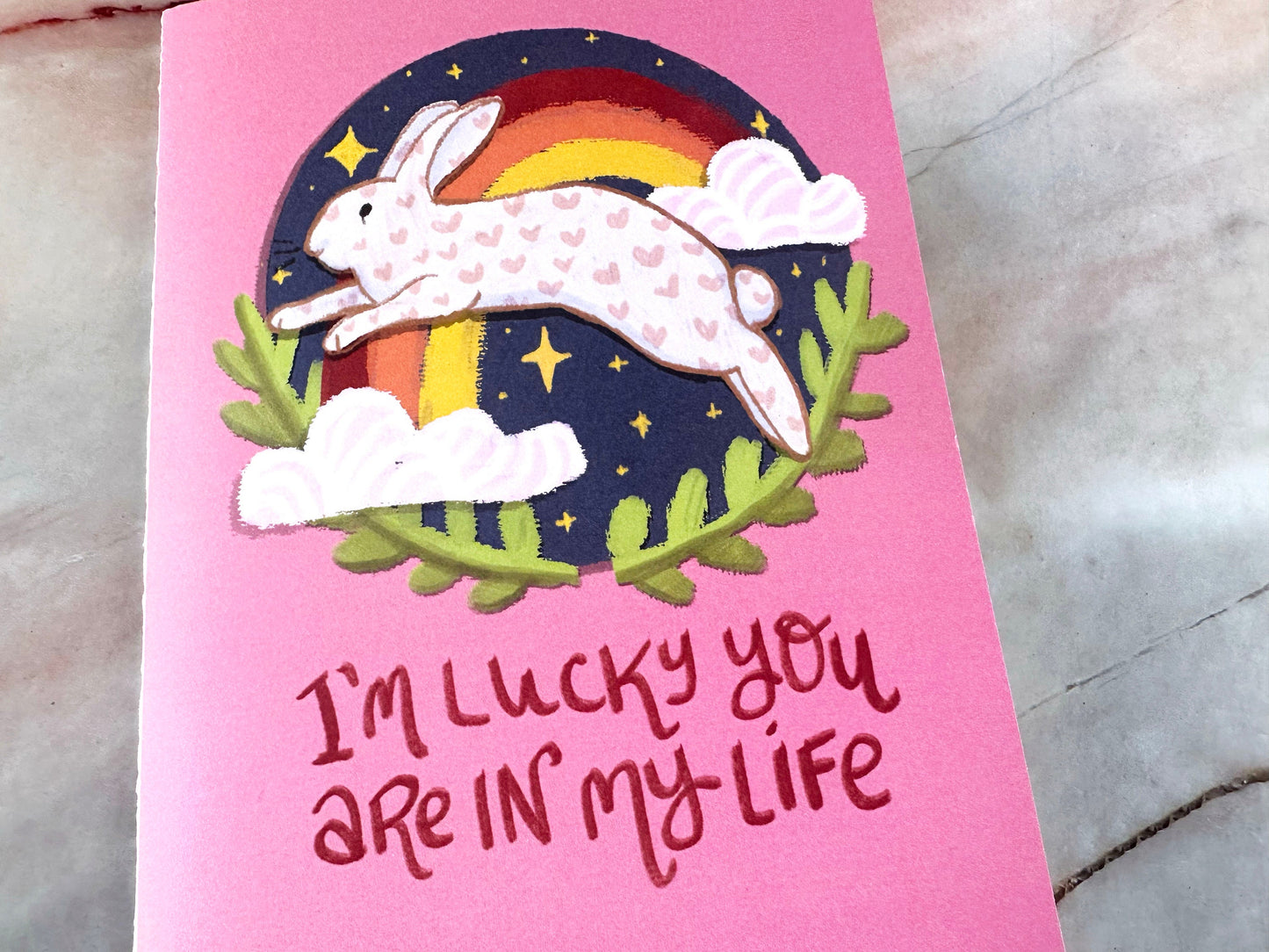 Bunny Rabbit Valentine's Day Card "I'm Lucky You're in My Life" for him, her, best friend, Galentine's or LGBTQ+