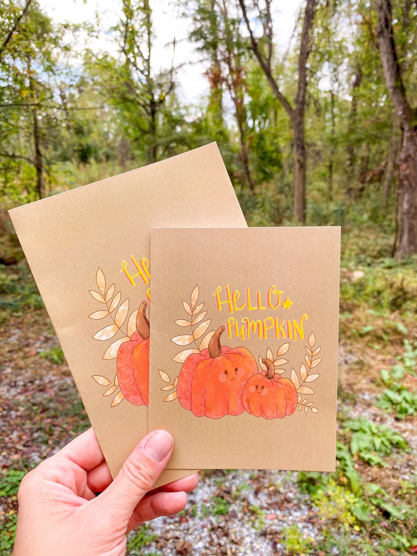 Hello Pumpkin blank greeting card - thinking of you fall autumn thanksgiving halloween card