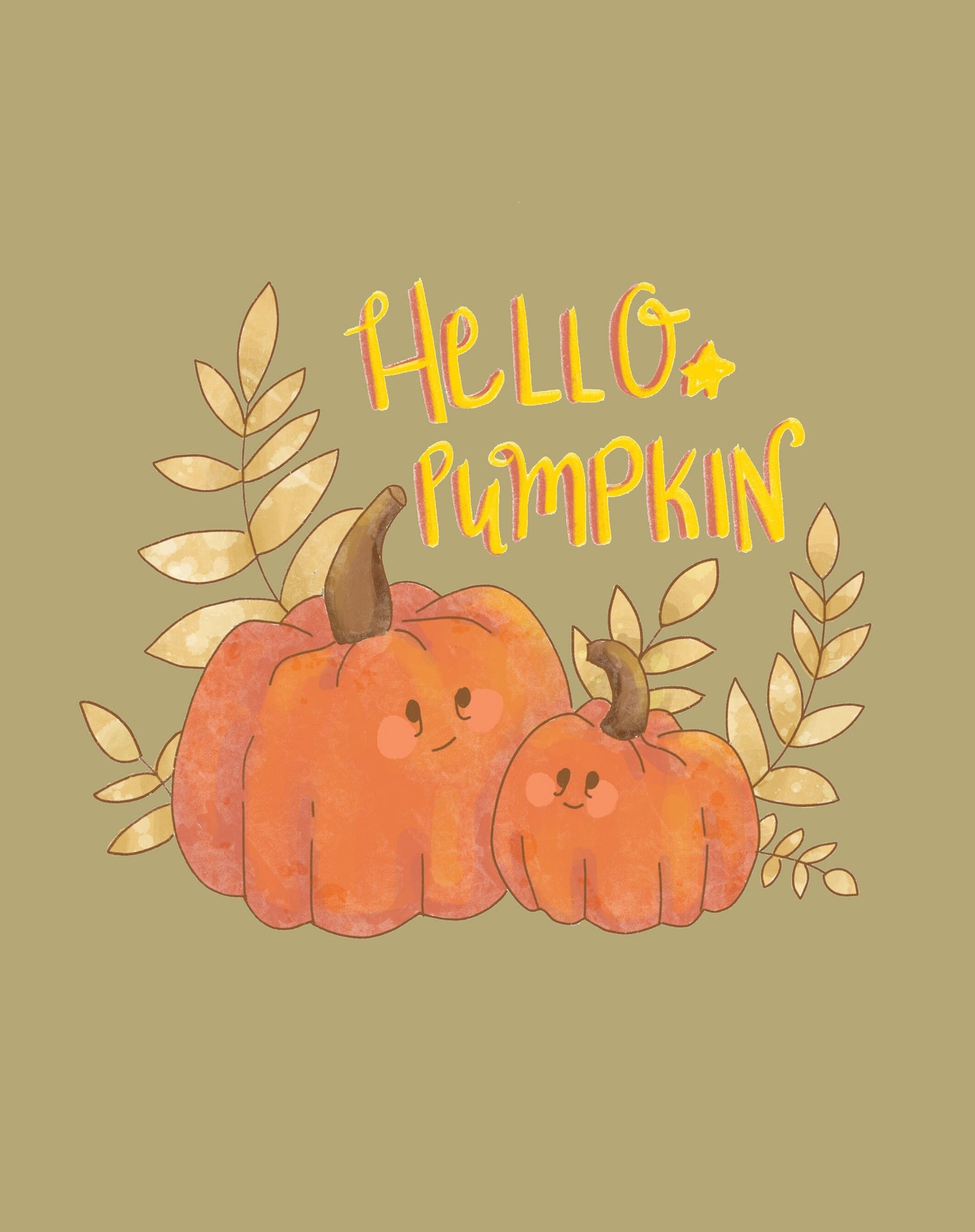 Hello Pumpkin blank greeting card - thinking of you fall autumn thanksgiving halloween card