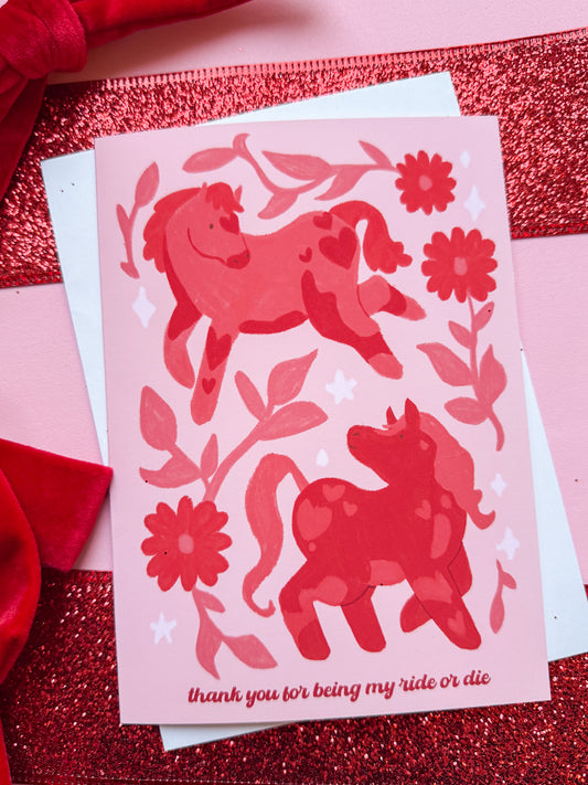 Galentines Day card - Valentines Day card for best friend "Thank you for being my ride or die"