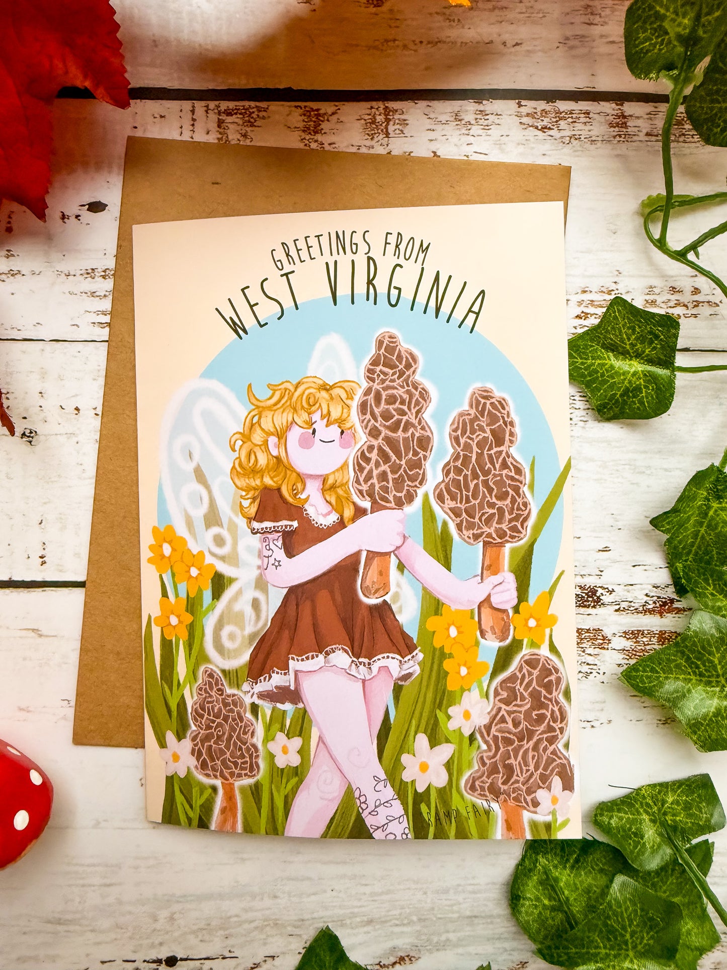 Morel Fairy and Ramp Fairy Greetings From West Virginia Greeting Card Bundle Set of 2