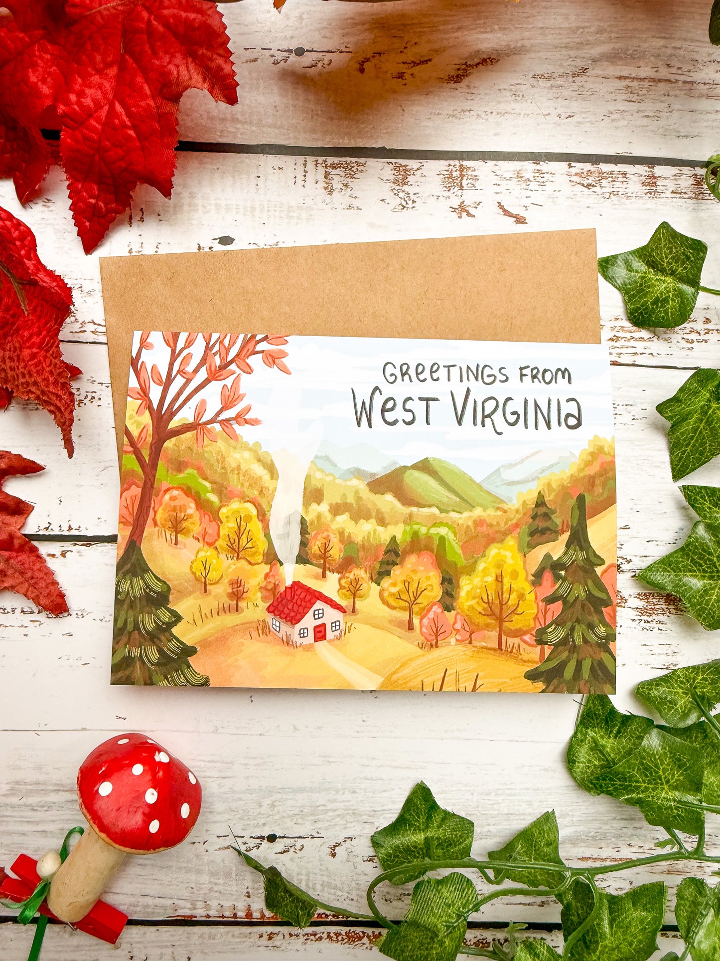 West Virginia Blank Greeting Card Bundle - Set of Four 5x7 Note Cards + kraft Envelopes