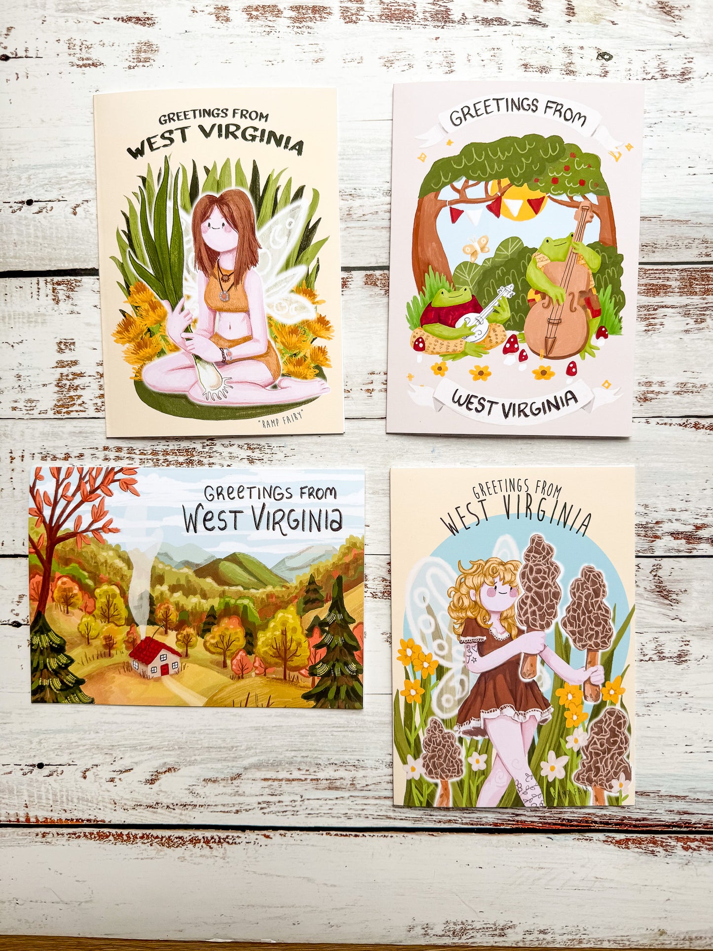 West Virginia Blank Greeting Card Bundle - Set of Four 5x7 Note Cards + kraft Envelopes