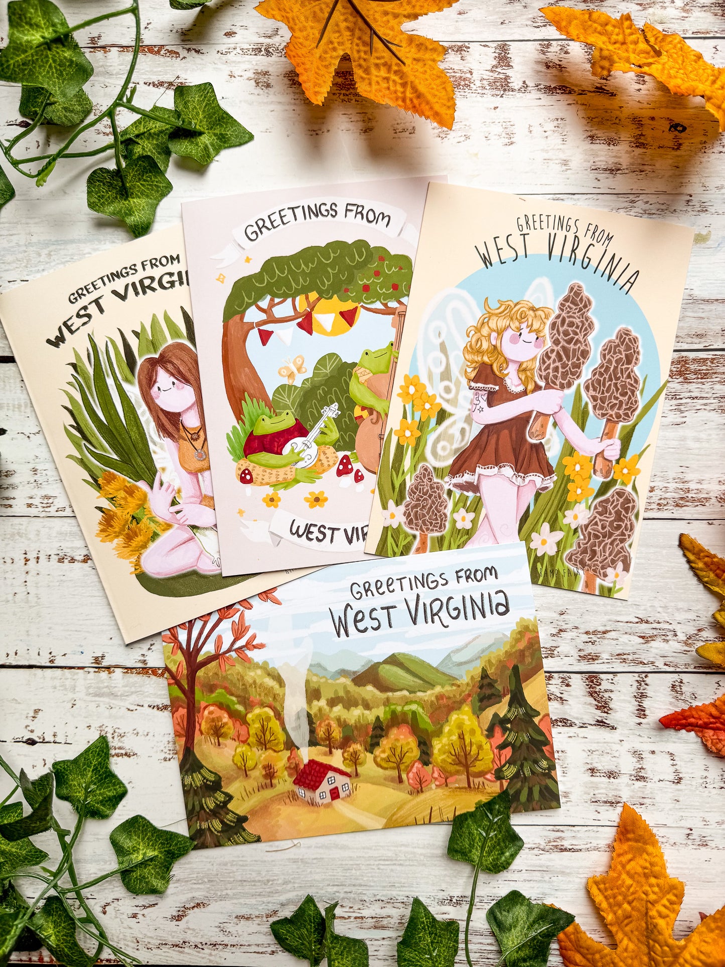 West Virginia Blank Greeting Card Bundle - Set of Four 5x7 Note Cards + kraft Envelopes