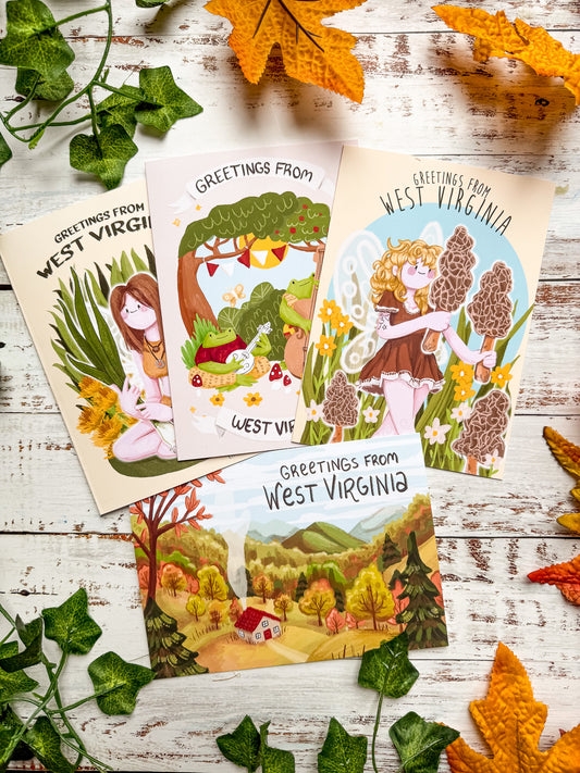 West Virginia Blank Greeting Card Bundle - Set of Four 5x7 Note Cards + kraft Envelopes