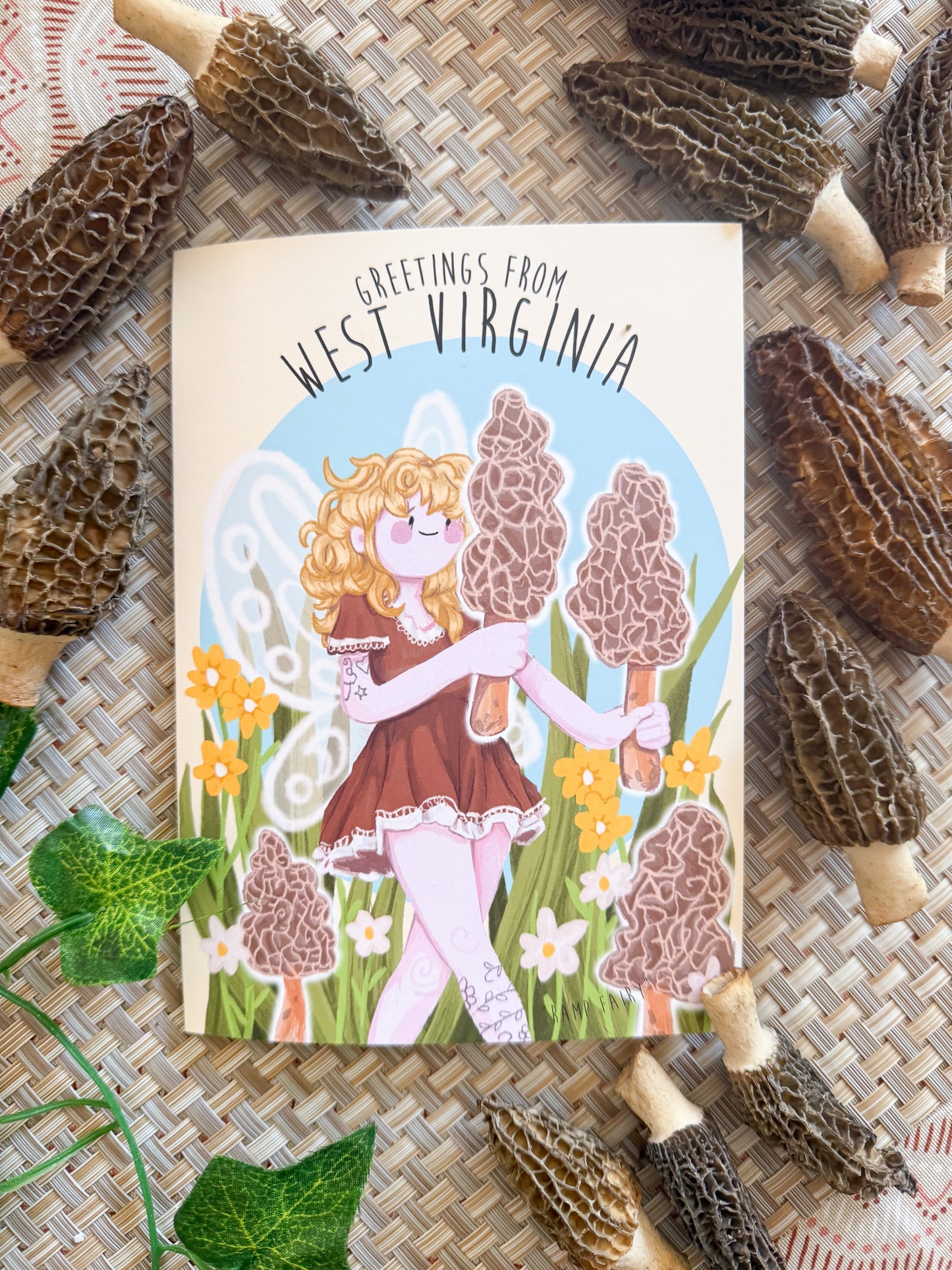 Morel Fairy and Ramp Fairy Greetings From West Virginia Greeting Card Bundle Set of 2