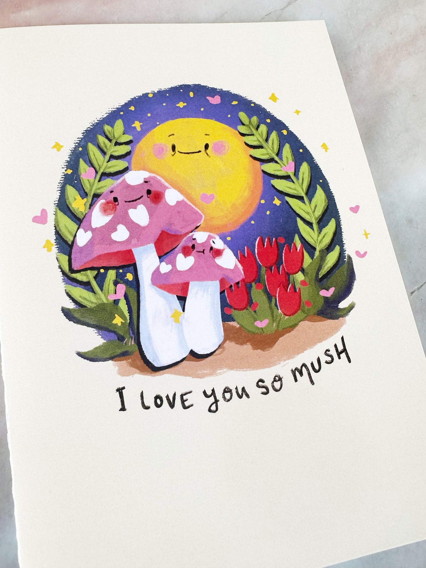 Mushroom Valentine's Day card "I Love You So Mush", Cute Valentine's Day Card for Her, Him, Child or Friend, Unisex LGBTQ+ Valentine Card