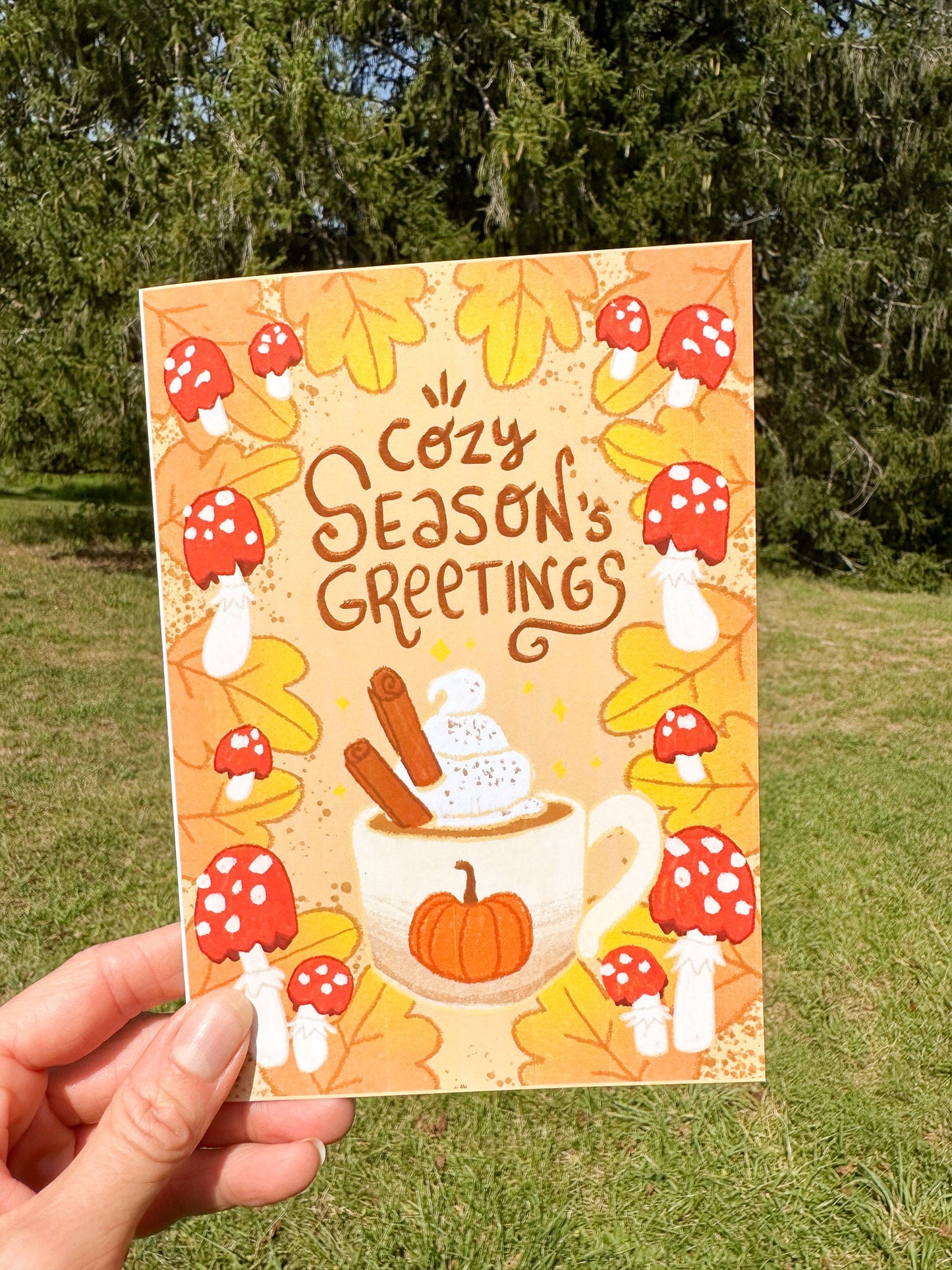 "Cozy Season's Greetings" Fall Themed Blank Greeting Card