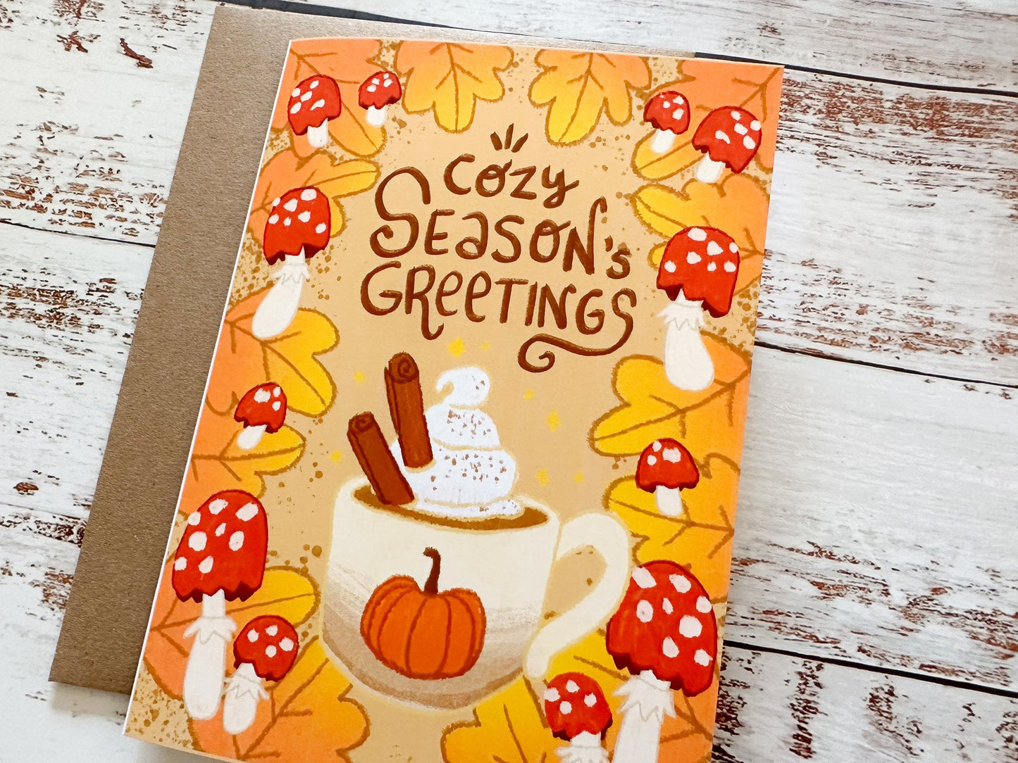 "Cozy Season's Greetings" Fall Themed Blank Greeting Card