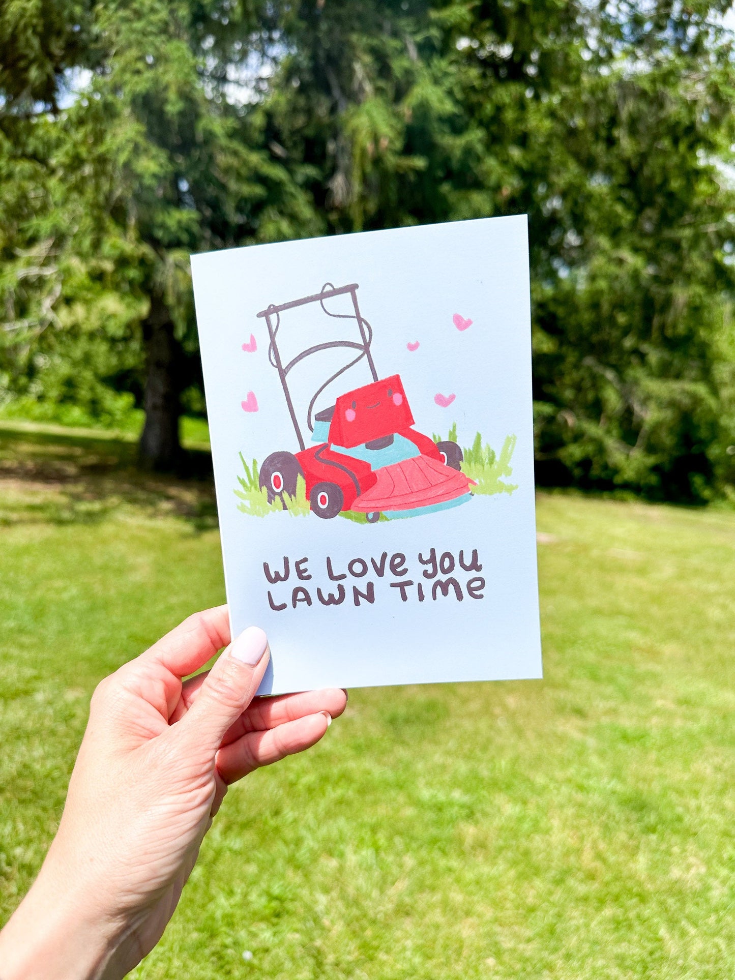 Funny Pun Father's Day Card "We Love You Lawn Time" Lawnmower Father's Day card from Spouse and Kids