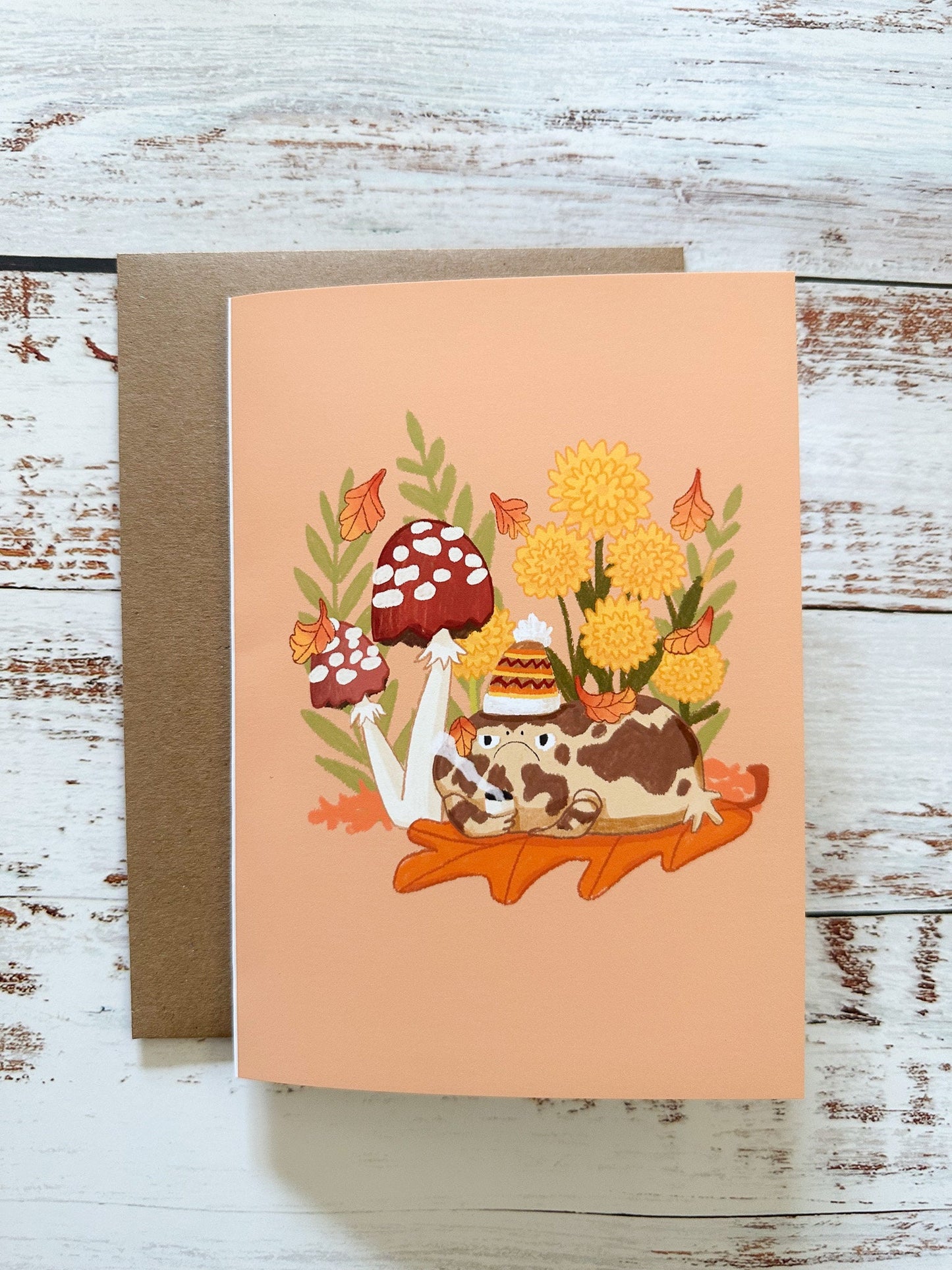 Grumpy Frog Fall Themed Blank Greeting Card