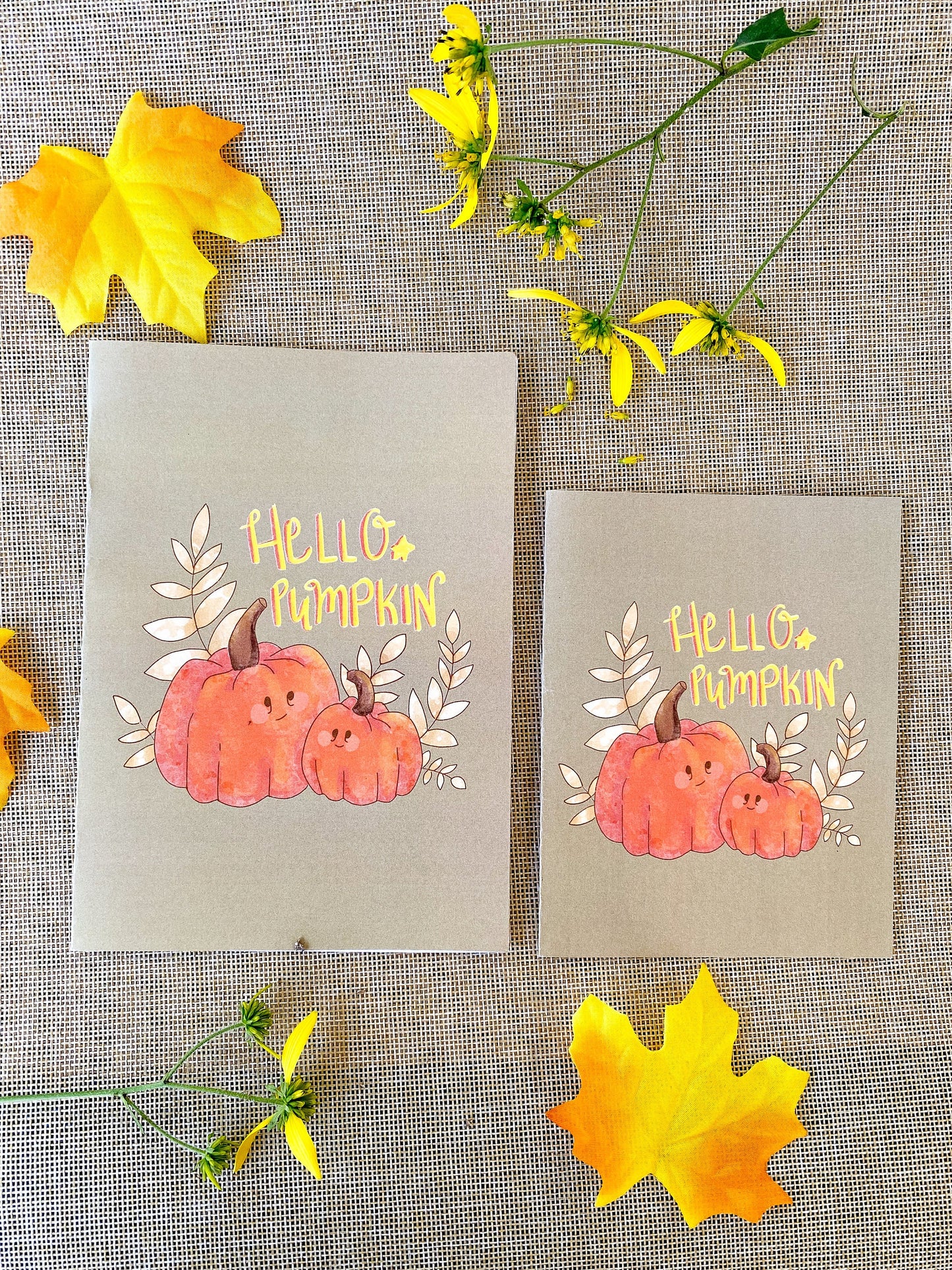 Hello Pumpkin blank greeting card - thinking of you fall autumn thanksgiving halloween card
