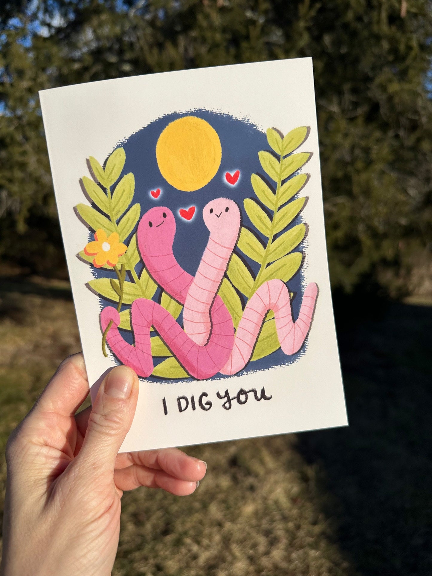 Funny Valentine's Day Card "I Dig You" Worms, Cute Valentines Card for Gardener, Farmer, Valentines Day card for Her, Him, Friend or Child