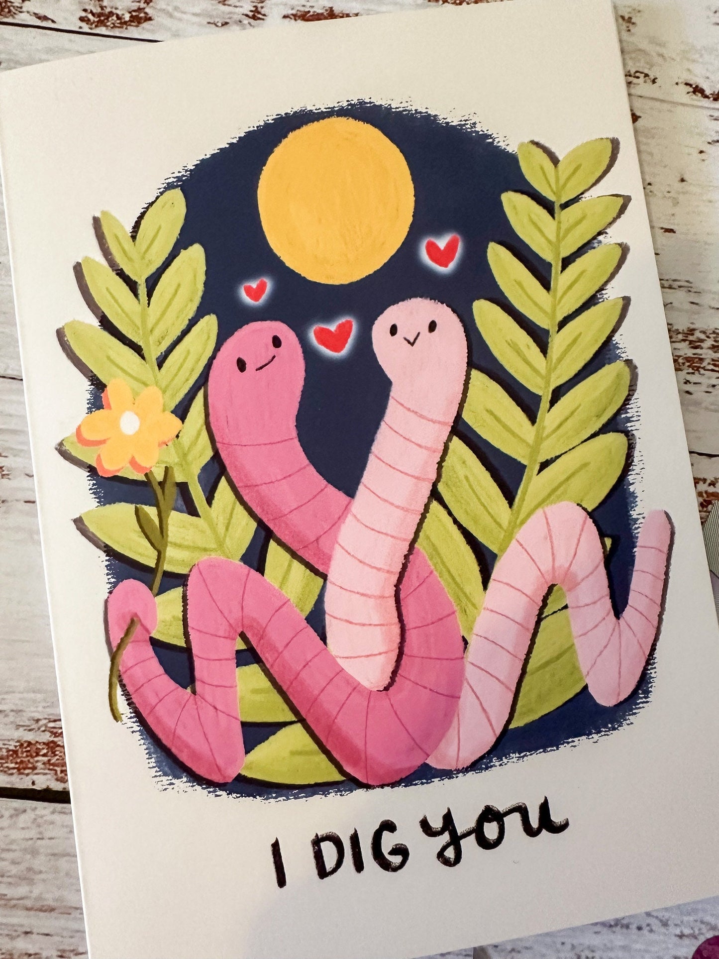 Funny Valentine's Day Card "I Dig You" Worms, Cute Valentines Card for Gardener, Farmer, Valentines Day card for Her, Him, Friend or Child