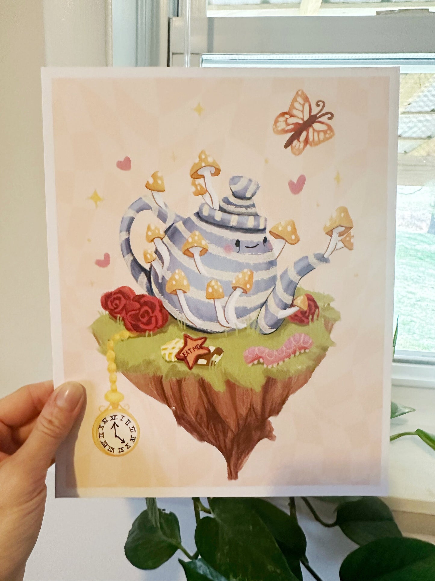 Alice in Wonderland inspired Art Print "Mushroom Tea" Mad Tea Party Hippie Wall Art Poster